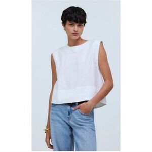 Madewell White Bateau-Neck Tank 100% Linen